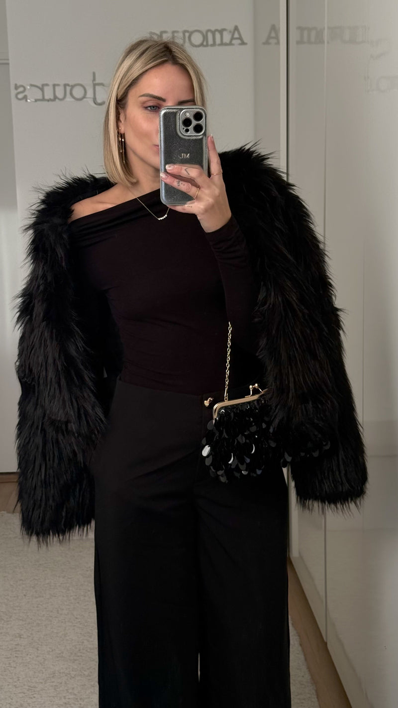 Manteau Fourrure Greta - Noir - ROSABAYA