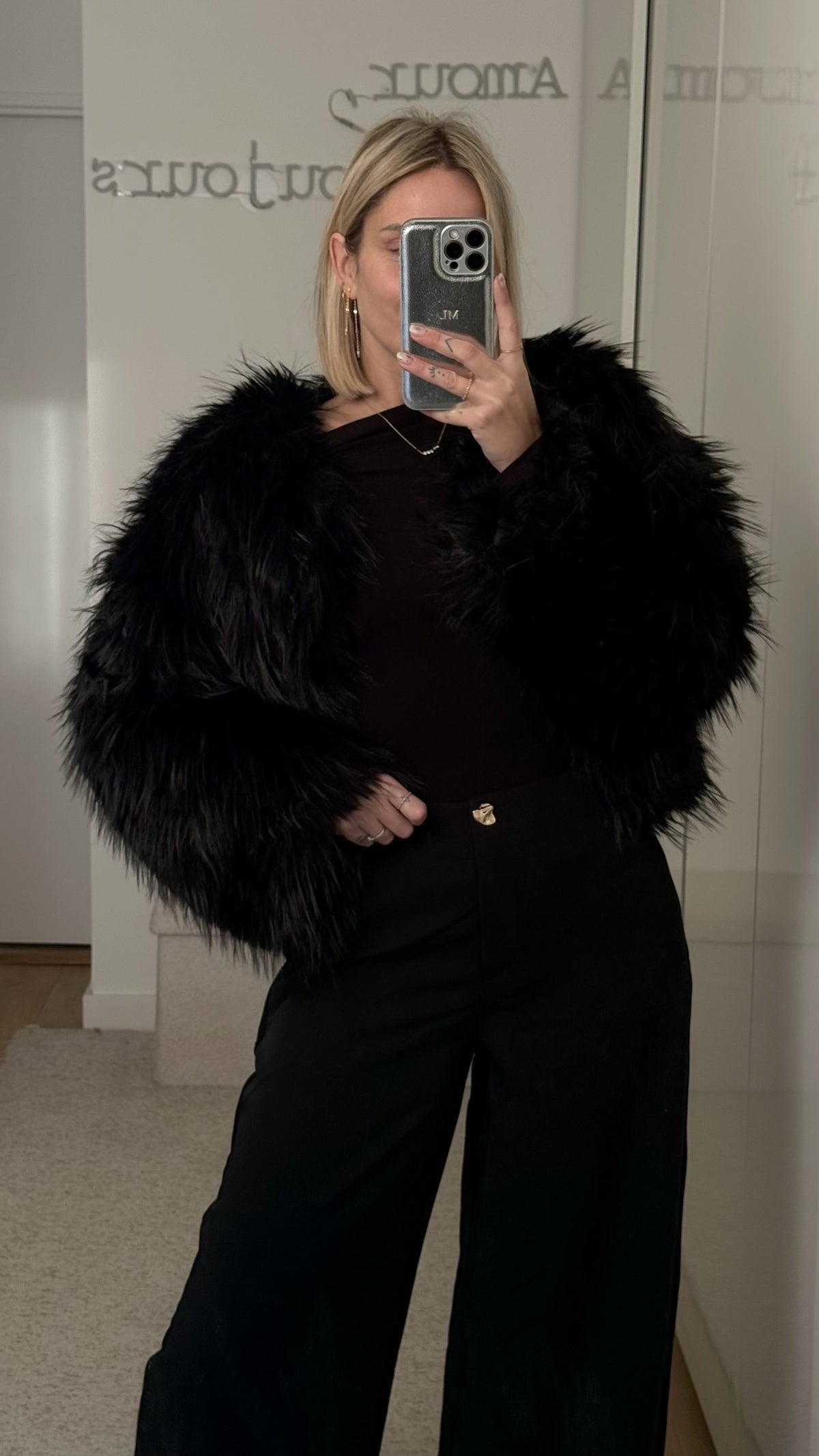 Manteau Fourrure Greta - Noir - ROSABAYA