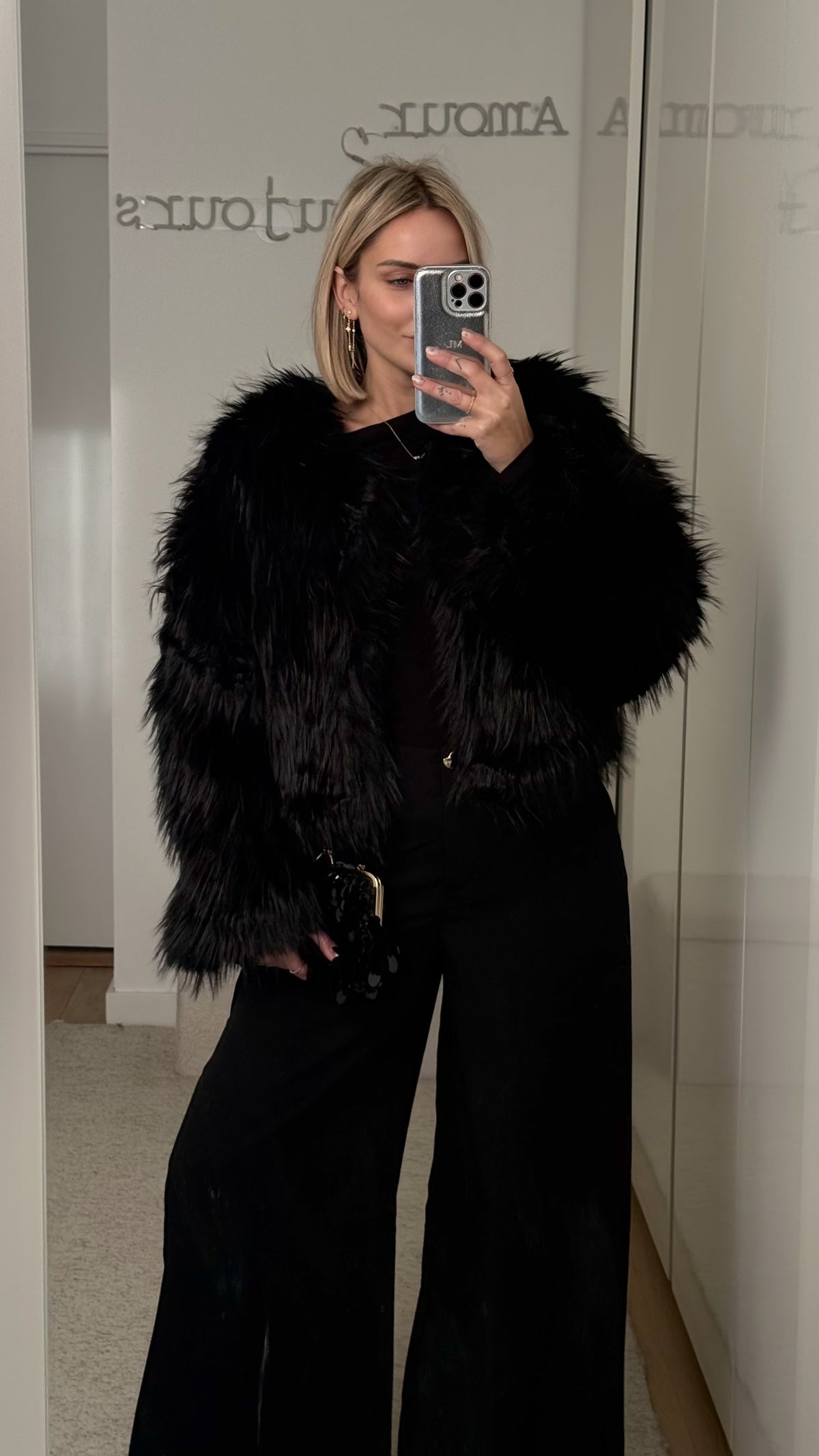 Manteau Fourrure Greta - Noir - ROSABAYA