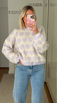 Pull Cœurs - Lilas - ROSABAYA