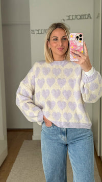Pull Cœurs - Lilas - ROSABAYA