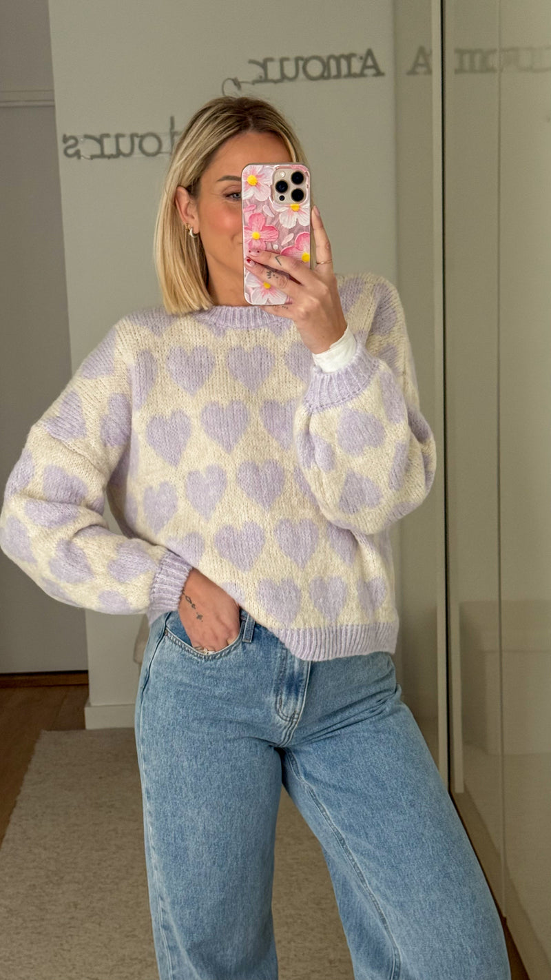 Pull Cœurs - Lilas - ROSABAYA