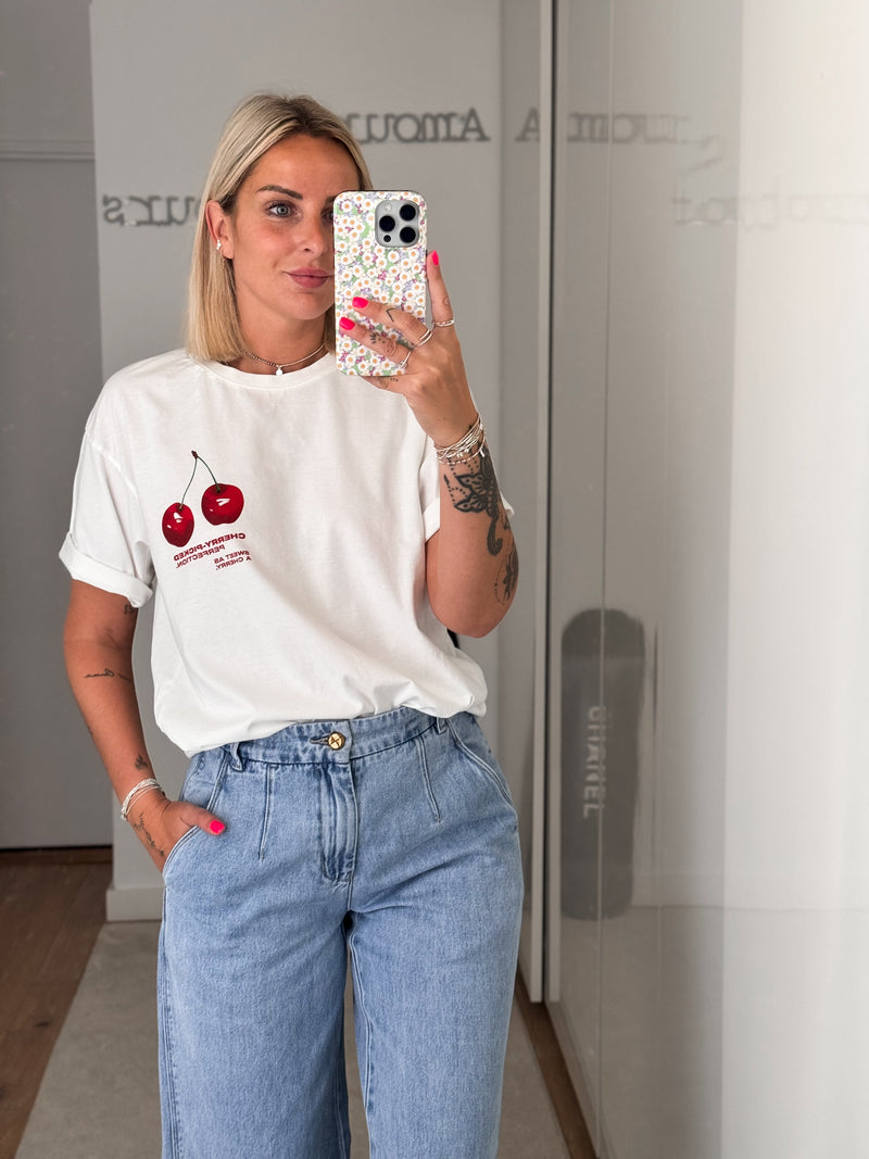 T - shirt Cerises - Blanc - ROSABAYA