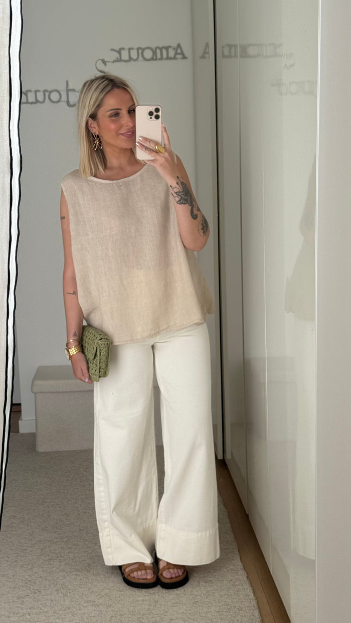Top Lino - Beige - ROSABAYA