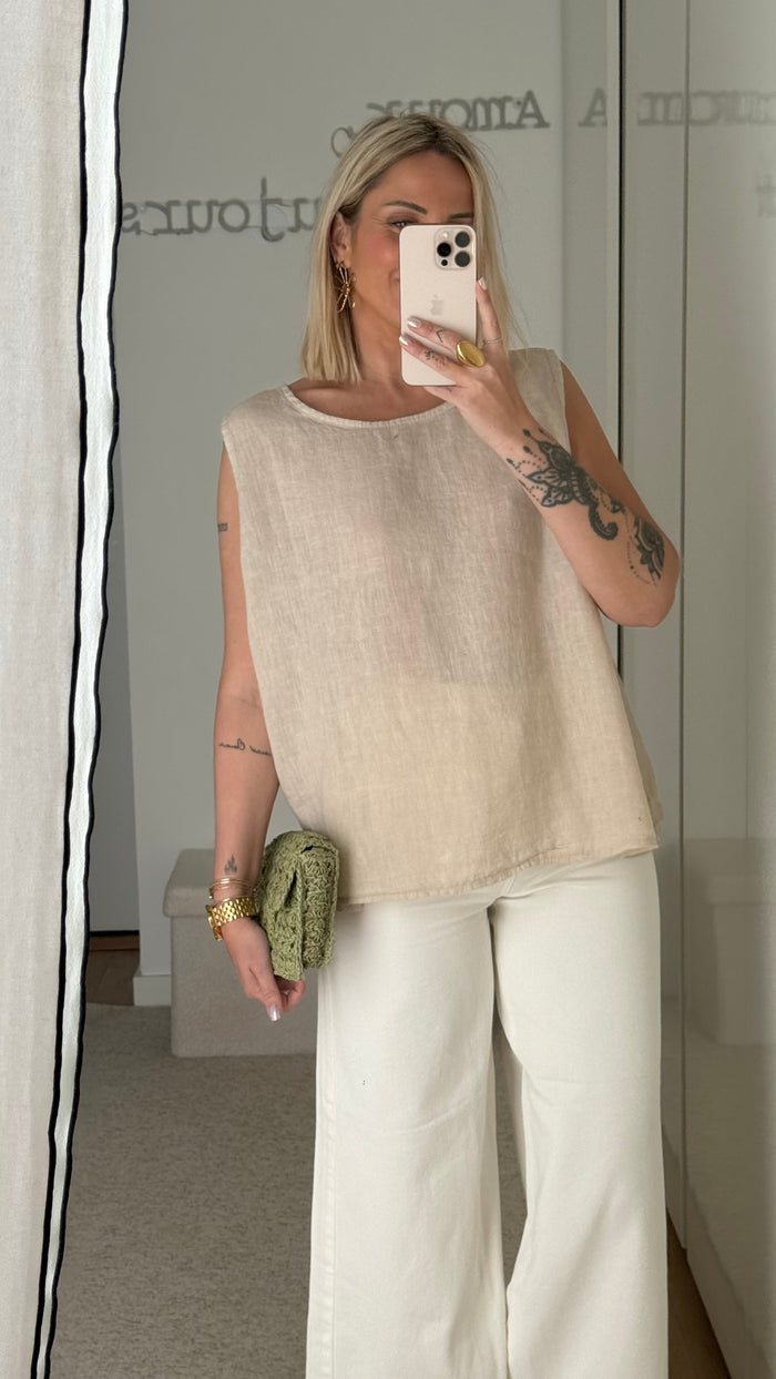 Top Lino - Beige - ROSABAYA