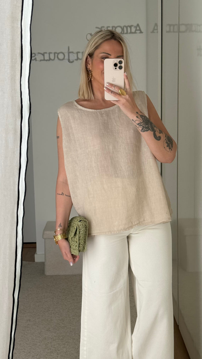 Top Lino - Beige - ROSABAYA