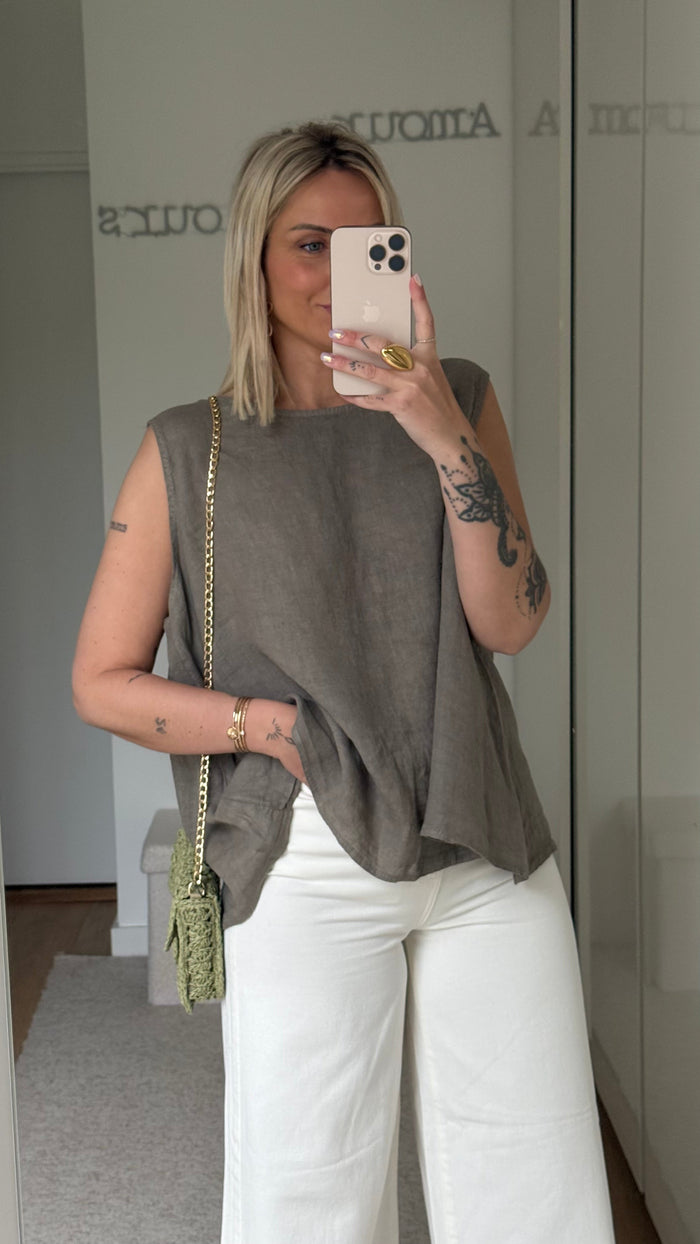 Top Lino - Taupe - ROSABAYA