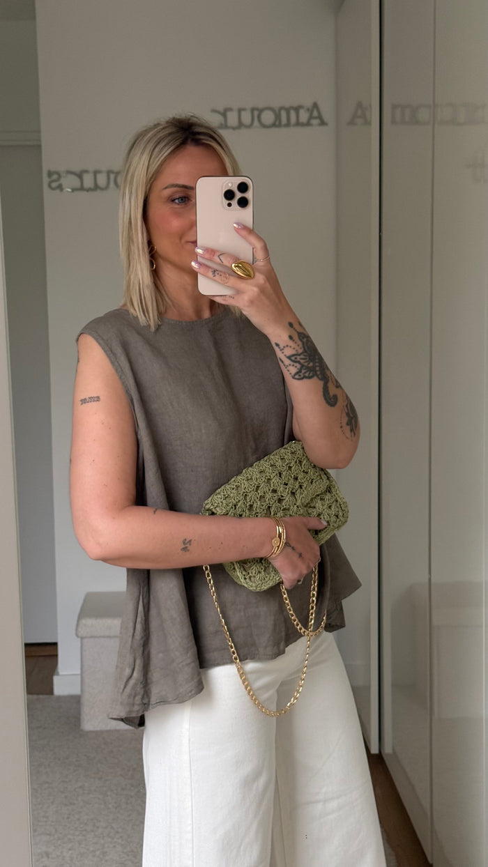 Top Lino - Taupe - ROSABAYA